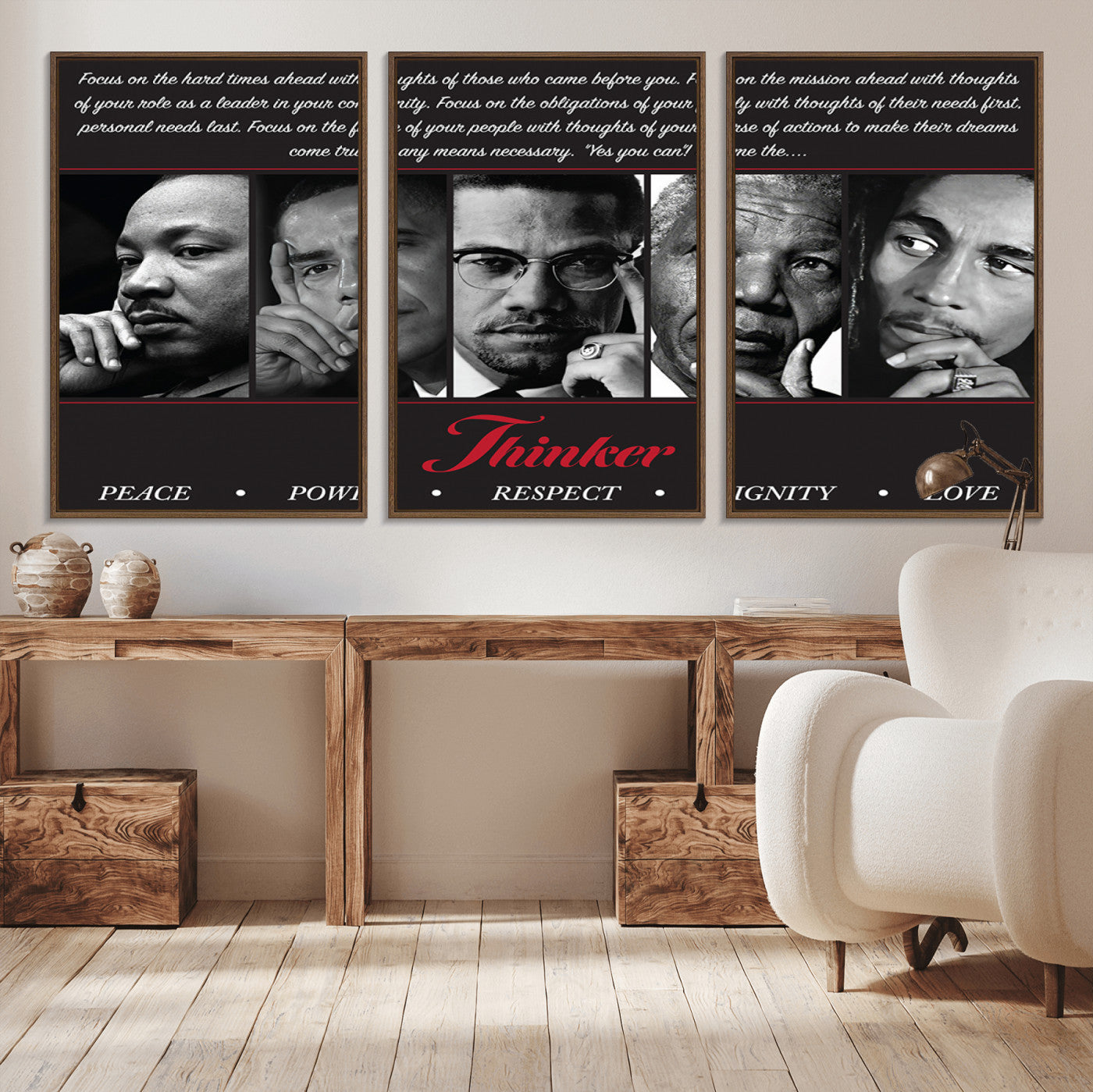 45112-MGV-CV-36X24-Black Icons Wall Art Canvas Print, Framed Thinker Art Picture Print, Motivational Quote Perfect Cultural Modern Decor Artwork