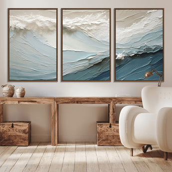 53646-MGV-CV-36X24-Ocean Wave Wall Art Canvas Print, Framed Textured Seascape Art Picture Print, Modern Ocean Perfect Minimal Coastal 2/2 Decor