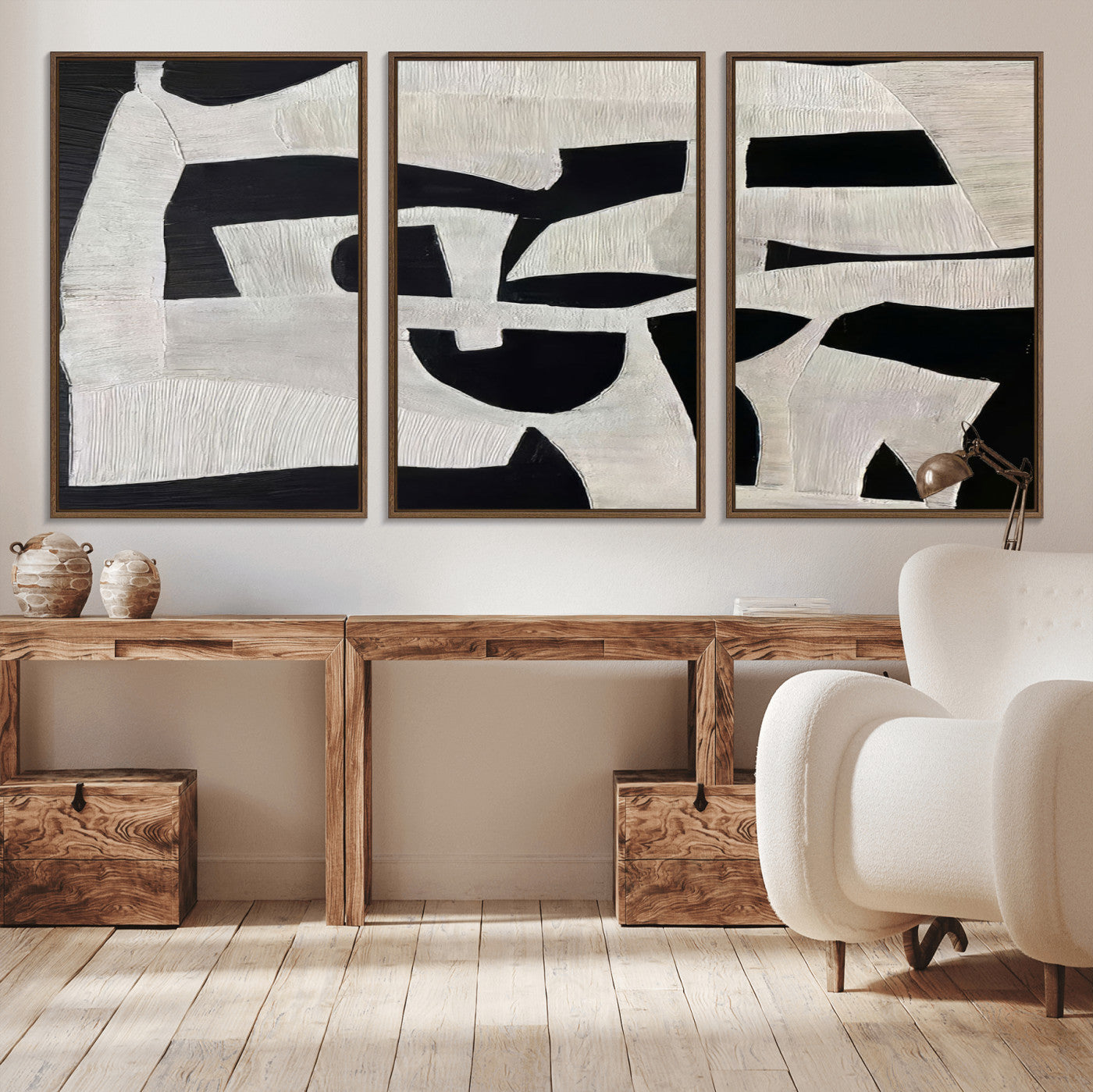 33714-MGV-CV-36X24-Monochrome Design Wall Art Canvas Print, Framed Modern Linework Art Picture Print, Textured Shapes Perfect Monochrome Modern Decor