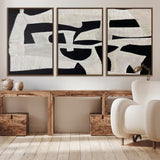 33714-MGV-CV-36X24-Monochrome Design Wall Art Canvas Print, Framed Modern Linework Art Picture Print, Textured Shapes Perfect Monochrome Modern Decor