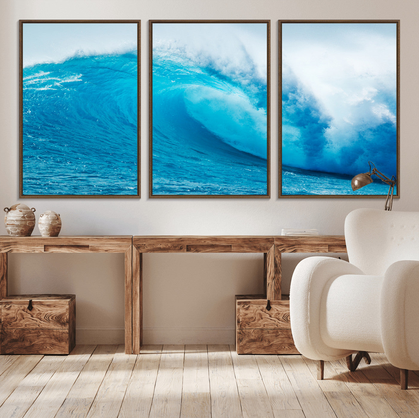 15566-MGV-CV-36X24-Ocean Wave Wall Art Canvas Print, Framed Curling Wave Art Picture Print, Vibrant Surf Wave Perfect Coastal Surf Decor Artwork