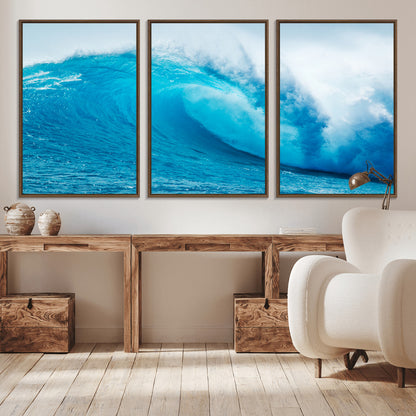 15566-MGV-CV-36X24-Ocean Wave Wall Art Canvas Print, Framed Curling Wave Art Picture Print, Vibrant Surf Wave Perfect Coastal Surf Decor Artwork