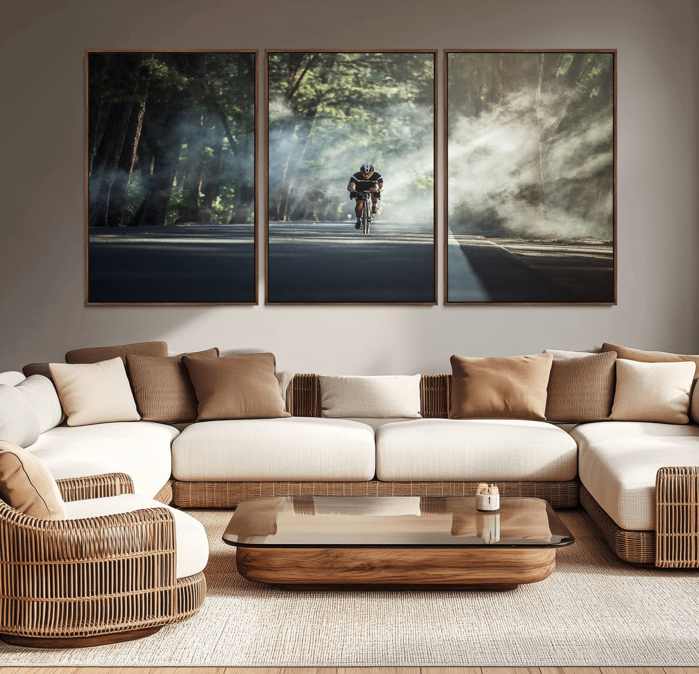 55107-MGV-CV-36X24-Cyclist Road Wall Art – Scenic Forest Bike Ride Canvas Print, Outdoor Sports Decor for Home, Office, Man Cave, or Living Room