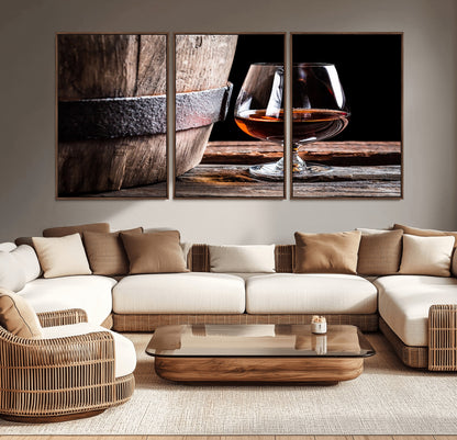 50839-MGV-CV-36X24-Barrel & Brandy Wall Art – Rustic Whiskey Barrel and Brandy Glass Canvas Print, Elegant Home Bar or Lounge Decor for Office, Man