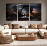 78049-MGV-CV-36X24-Whiskey Barrel Wall Art – Rustic Whiskey Barrel and Glass with Ice Canvas Print, Classic Bar or Lounge Decor for Home, Office, or