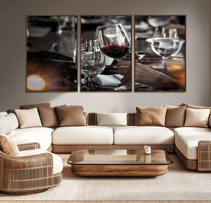 75513-MGV-CV-36X24-Elegant Wine Toast Wall Art – Close-Up Red Wine Glass at Dinner Table Canvas Print, Sophisticated Dining Room or Bar Decor