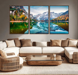 10402-MGV-CV-36X24-Snowy Mountain Lake Wall Art – Autumn Landscape Canvas Print with Reflection, Nature Decor for Living Room, Office, Bedroom or