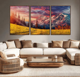 83947-MGV-CV-36X24-Sunset Mountain Landscape Wall Art – Panoramic Alpine Meadow and Snow Capped Peaks Canvas Print, Nature Scenic Decor for Home,