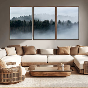 42596-MGV-CV-36X24-Misty Forest Wall Art – Atmospheric Pine Trees Canvas Print, Nature Landscape Decor for Living Room, Bedroom, Office, or Cabin