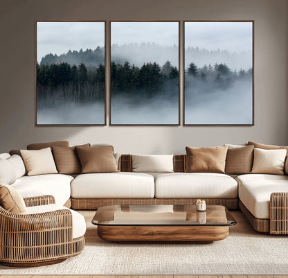 42596-MGV-CV-36X24-Misty Forest Wall Art – Atmospheric Pine Trees Canvas Print, Nature Landscape Decor for Living Room, Bedroom, Office, or Cabin