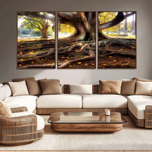 53335-MGV-CV-36X24-Majestic Tree with Sprawling Roots Wall Art – Serene Sunlit Park Scene, Nature Canvas Print, Perfect for Living Room, Office or