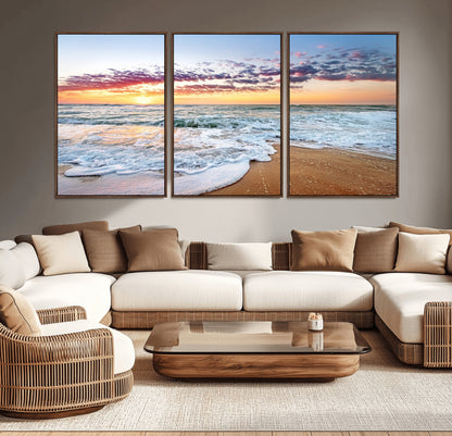 39560-MGV-CV-36X24-Sunrise Beach Wall Art – Vibrant Ocean Waves and Golden Sand Canvas Print, Seaside Coastal Decor for Living Room, Bedroom or