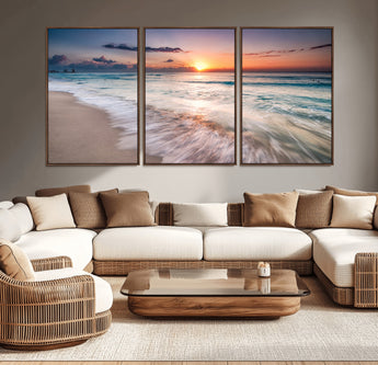 71849-MGV-CV-36X24-Sunrise Ocean Beach Wall Art – Serene Seascape Canvas Print with Gentle Waves, Coastal Nature Decor for Bedroom, Living Room or