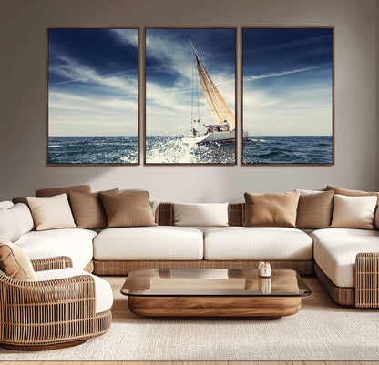 75430-MGV-CV-36X24-Sailing Boat Wall Art – Dynamic Ocean Yacht Canvas Print, Nautical Decor for Living Room, Office, Beach House or Cabin