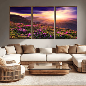 49741-MGV-CV-36X24-Mountain Sunrise Wall Art – Vibrant Floral Landscape Canvas Print, Nature Home Decor for Living Room, Bedroom Office or Cabin