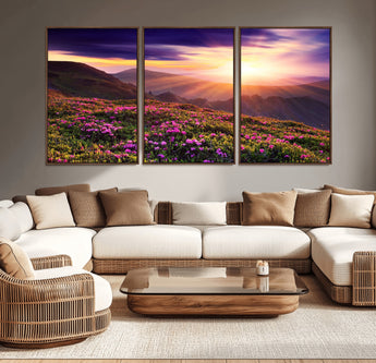 49741-MGV-CV-36X24-Mountain Sunrise Wall Art – Vibrant Floral Landscape Canvas Print, Nature Home Decor for Living Room, Bedroom Office or Cabin
