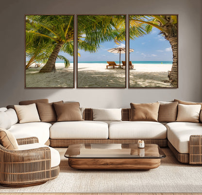 83601-MGV-CV-36X24-Tropical Beach Wall Art – Serene Palm Trees and Lounge Chairs Canvas Print, Relaxing Coastal Decor for Living Room, Bedroom or