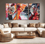24452-MGV-CV-36X24-Vibrant Jazz Musician Painting - Expressive Art Print of Live Jazz Band, Perfect Wall Decor for Music Lovers and Art Enthusiasts