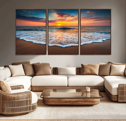 87032-MGV-CV-36X24-Ocean Sunset Wall Art – Stunning Beach Canvas Print with Vibrant Sky, Calm Waves, and Golden Horizon, Perfect Coastal Decor for
