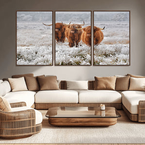 10396-MGV-CV-36X24-Highland Cattle Wall Art – Rustic Winter Landscape Canvas Print, Farmhouse Decor for Living Room, Office, Cabin or Country Home
