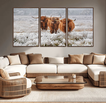 10396-MGV-CV-36X24-Highland Cattle Wall Art – Rustic Winter Landscape Canvas Print, Farmhouse Decor for Living Room, Office, Cabin or Country Home