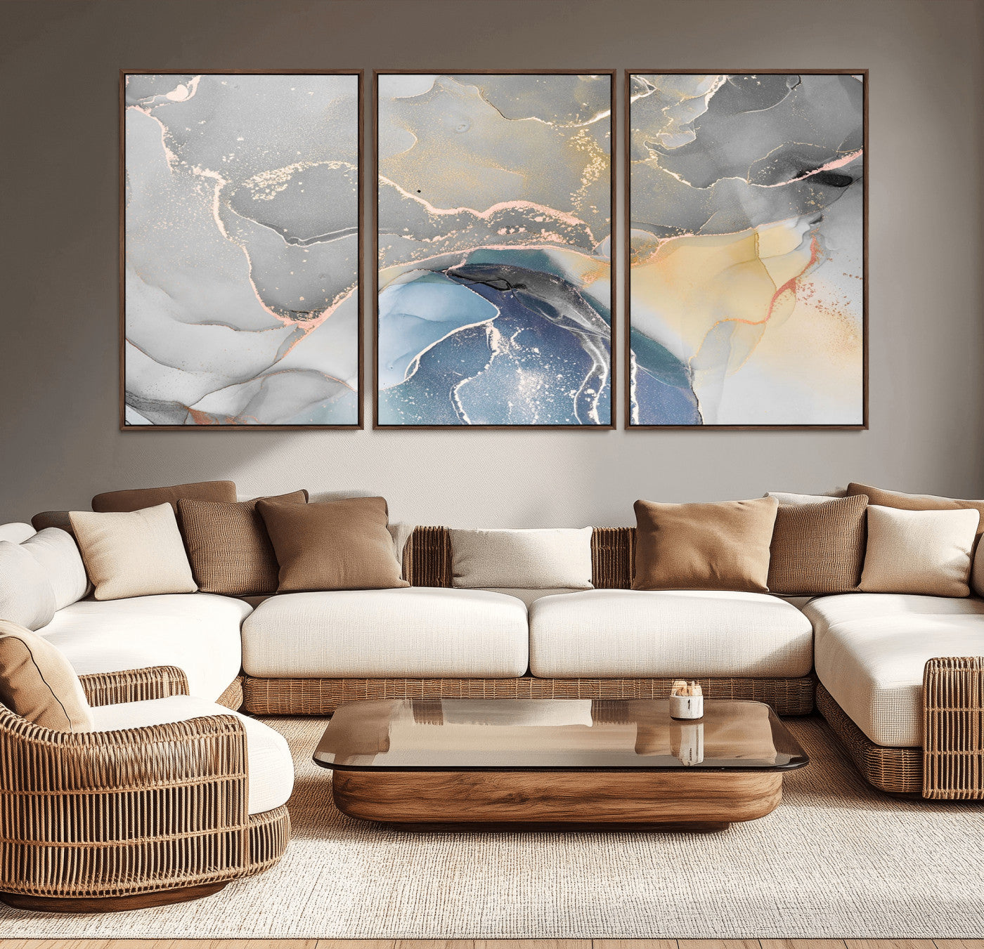 63211-MGV-CV-36X24-Abstract Fluid Art Wall Decor – Blue, Gray & Gold Canvas Print, Modern Home and Office Wall Art Decor for Living Room, Bedroom or