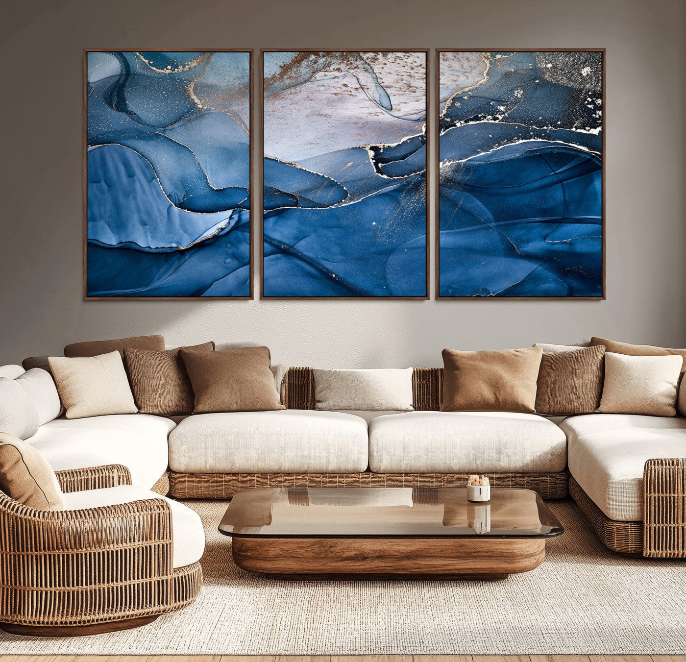 27810-MGV-CV-36X24-Abstract Blue Gold Fluid Art Wall – Modern Canvas Print, Elegant Home & Office Wall Art, Stylish Living Room or Bedroom Decor