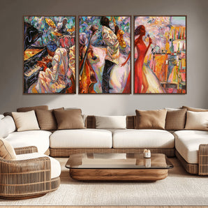 20362-MGV-CV-36X24-Jazz Band Wall Art – Vibrant Music Scene Canvas Print, Colorful Jazz Night Decor for Living Room, Music Studio, Office or Lounge