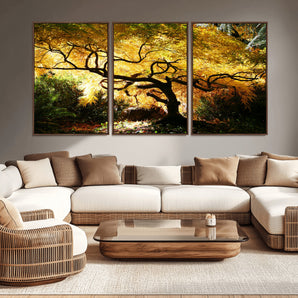 19067-MGV-CV-36X24-Golden Canopy Wall Art – Panoramic Autumn Tree Canvas Print, Warm Seasonal Decor for Living Room, Office or Garden Space