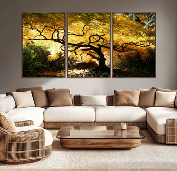 19067-MGV-CV-36X24-Golden Canopy Wall Art – Panoramic Autumn Tree Canvas Print, Warm Seasonal Decor for Living Room, Office or Garden Space