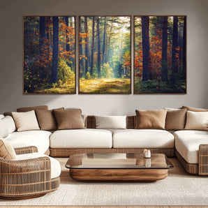 86249-MGV-CV-36X24-Sunlit Autumn Forest Path Wall Art – Peaceful Nature Scene with Fall Foliage, Calming Woods Decor for Home or Office
