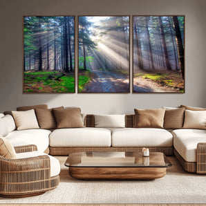 42047-MGV-CV-36X24-Sunlit Forest Path Wall Art – Nature Canvas Print, Serene Woodland Landscape, Perfect Home & Office Decor for Calm and Tranquil
