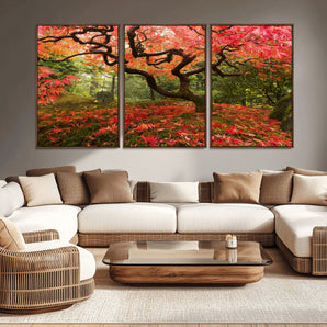 73343-MGV-CV-36X24-Autumn Maple Wall Art – Panoramic Vibrant Red Maple Tree Canvas Print, Seasonal Nature Decor for Office, Living Room or Garden