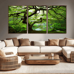 18094-MGV-CV-36X24-Emerald Canopy Wall Art – Panoramic Lush Green Tree Canvas Print, Serene Nature Decor for Office, Living Room or Meditation Space