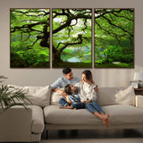 18094-MGV-FC-60X30-3P_Walnut-Emerald Canopy Wall Art – Panoramic Lush Green Tree Canvas Print, Serene Nature Decor for Office, Living Room or Meditation Space