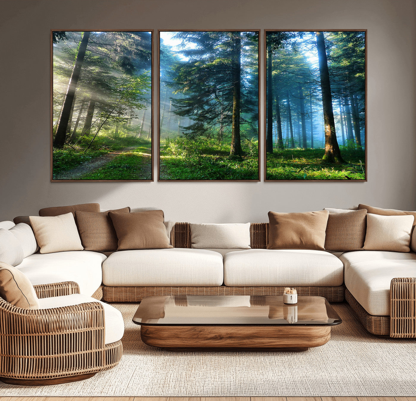 24634-MGV-CV-36X24-Mystic Forest Path Wall Art – Panoramic Morning Light Forest Canvas Print, Tranquil Nature Decor for Office, Living Room or