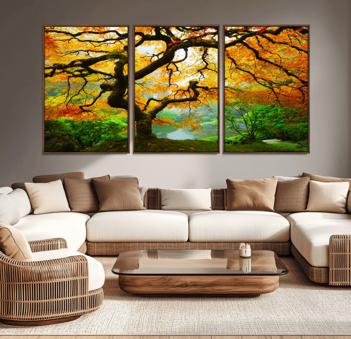 78748-MGV-CV-36X24-Golden Autumn Maple Tree Wall Art – Bright Fall Colors Canvas Print, Serene Nature Decor for Living Room, Bedroom or Office
