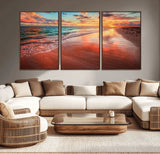 77723-MGV-CV-36X24-Sunset Beach Wall Art – Vibrant Ocean Canvas Print, Coastal Landscape Decor for Living Room, Bedroom or Office, Relaxing Tropical