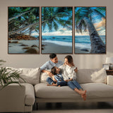 39679-MGV-FC-60X30-3P_Walnut-Tropical Palm Beach Wall Art – Serene Ocean Canvas Print with Palm Trees and Rocks, Coastal Paradise Decor for Living Room or