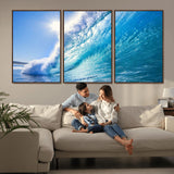 37494-MGV-FC-60X30-3P_Walnut-Ocean Wave Canvas Art – Stunning Blue Wave Photography, Coastal Wall Decor for Living Room, Bedroom or Office