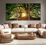 52150-MGV-CV-36X24-Majestic Tree Wall Art – Large Nature Canvas Print with Sunlight Through Branches, Rustic Forest Decor for Living Room, Bedroom or