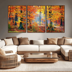 91746-MGV-CV-36X24-Autumn Forest Wall Art – Vibrant Fall Foliage Canvas Print, Colorful Nature Landscape Decor for Living Room, Bedroom or Office