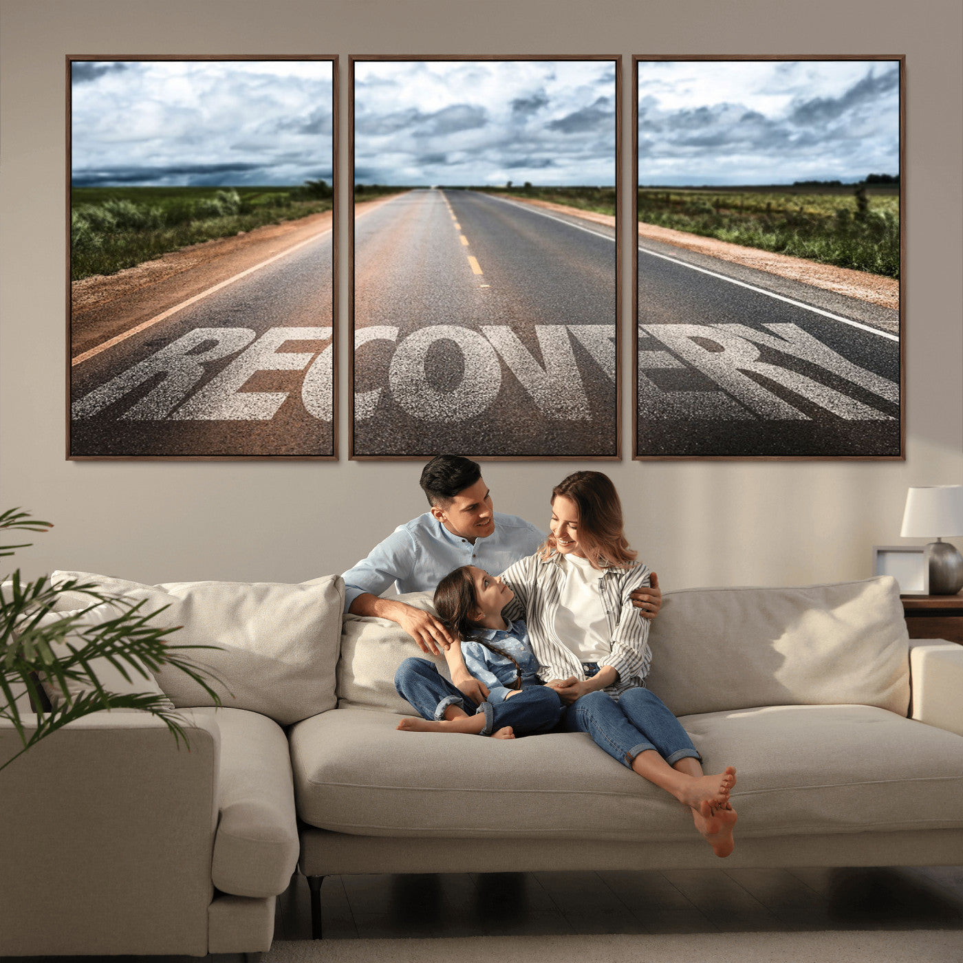 50743-MGV-FC-60X30-3P_Walnut-Healing Road Wall Art – Motivational Highway Canvas Print, Inspirational Journey Decor for Office, Gym or Living Room