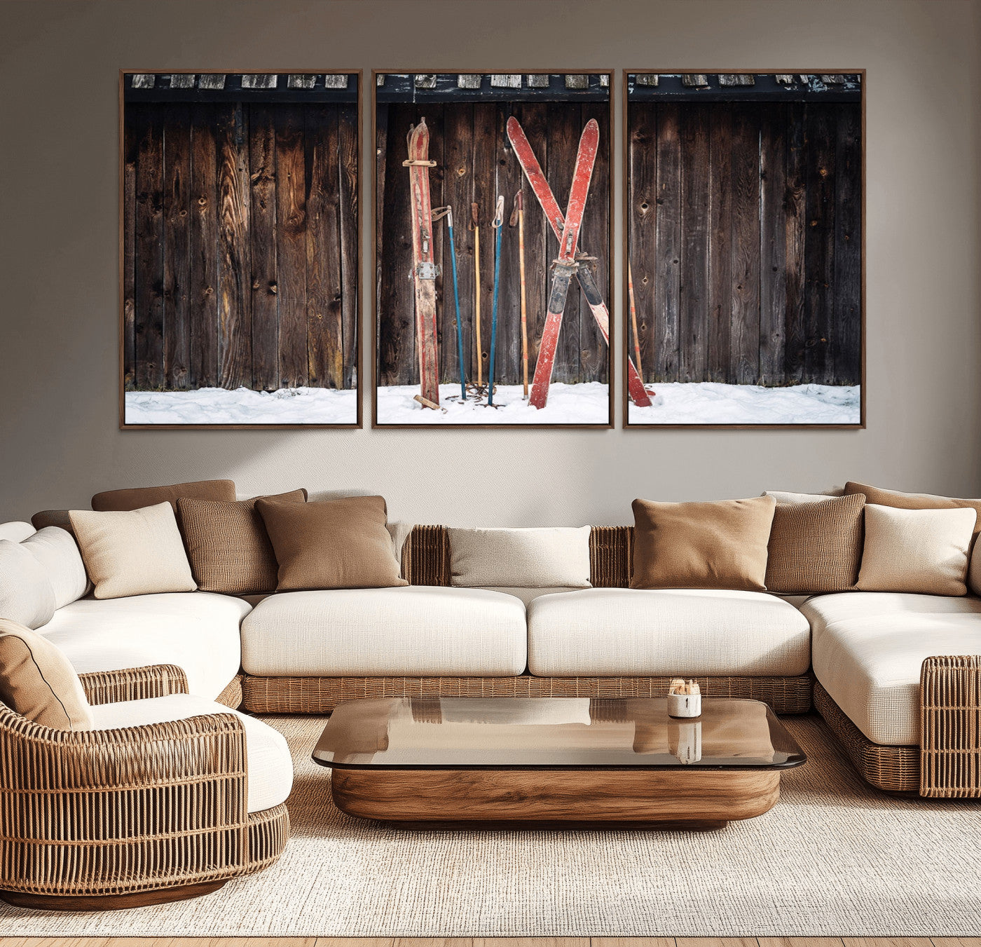 78590-MGV-CV-36X24-Vintage Ski Equipment Wall Art – Rustic Winter Sports Canvas Print, Retro Skiing Decor for Living Room, Office, or Cabin