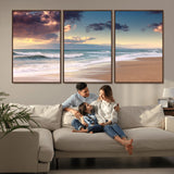 42253-MGV-FC-60X30-3P_Walnut-Serene Beach Waves Wall Art – Tranquil Ocean Horizon Canvas Print, Coastal Seascape Decor for Living Room or Office Wall