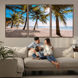 98175-MGV-FC-60X30-3P_Walnut-Tropical Palm Beach Wall Art – Relaxing Ocean Shore Canvas Print with Palm Trees, Coastal Summer Decor for Living Room, Bedroom or