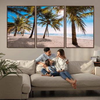 98175-MGV-FC-60X30-3P_Walnut-Tropical Palm Beach Wall Art – Relaxing Ocean Shore Canvas Print with Palm Trees, Coastal Summer Decor for Living Room, Bedroom or