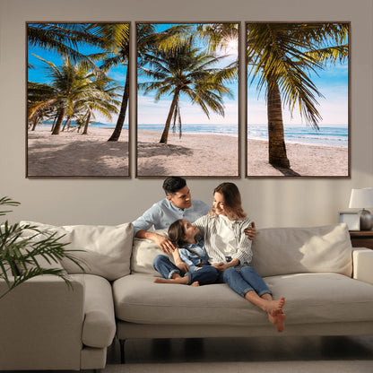 98175-MGV-FC-60X30-3P_Walnut-Tropical Palm Beach Wall Art – Relaxing Ocean Shore Canvas Print with Palm Trees, Coastal Summer Decor for Living Room, Bedroom or