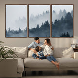 23671-MGV-FC-60X30-3P_Walnut-Misty Forest Wall Art – Serene Foggy Pine Trees Landscape Canvas Print, Tranquil Nature Decor for Living Room, Bedroom or Office