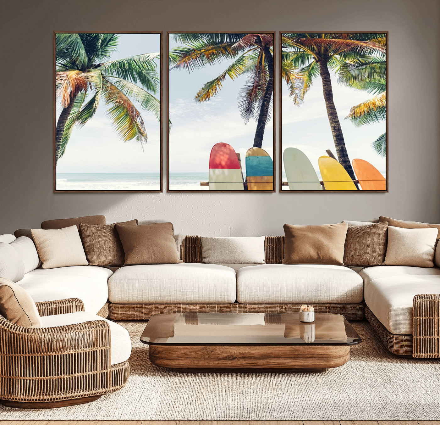 76171-MGV-CV-36X24-Surfboard Wall Art – Tropical Palm Tree and Colorful Surfboards Beach Canvas Print, Coastal Summer Decor for Living Room, Office